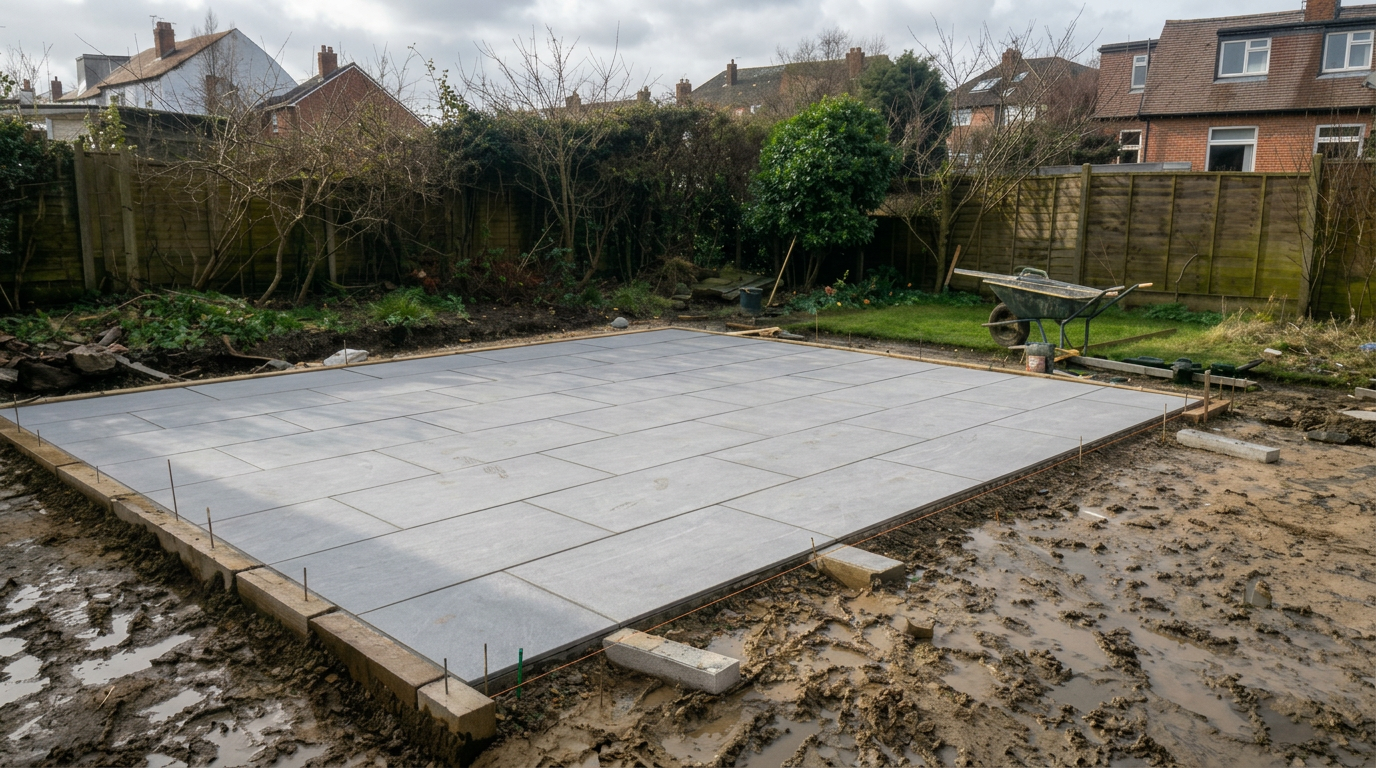 A new porcelain patio installation in a Richmond garden