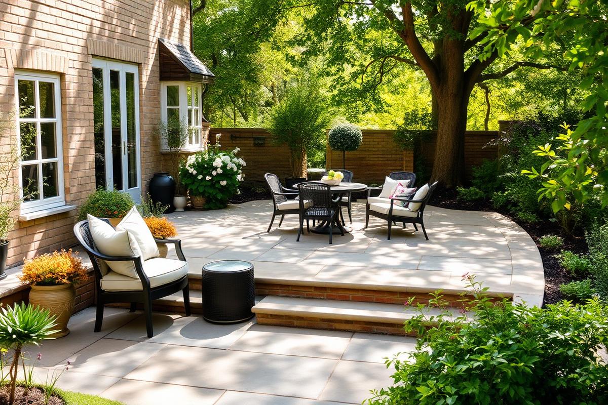 Patios & Paving by Thames & Oak Landscapes — Yorkstone, limestone and porcelain terraces, laid by our in-house masons.